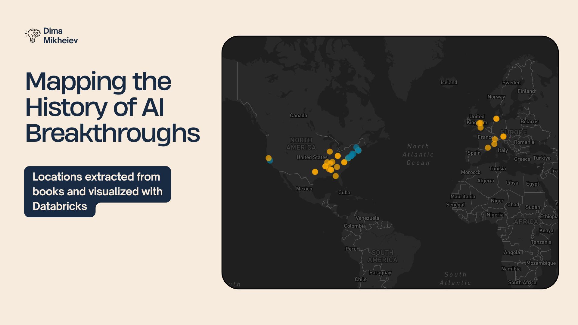 The final dataset visualized in Databricks, showing where AI breakthroughs happened.