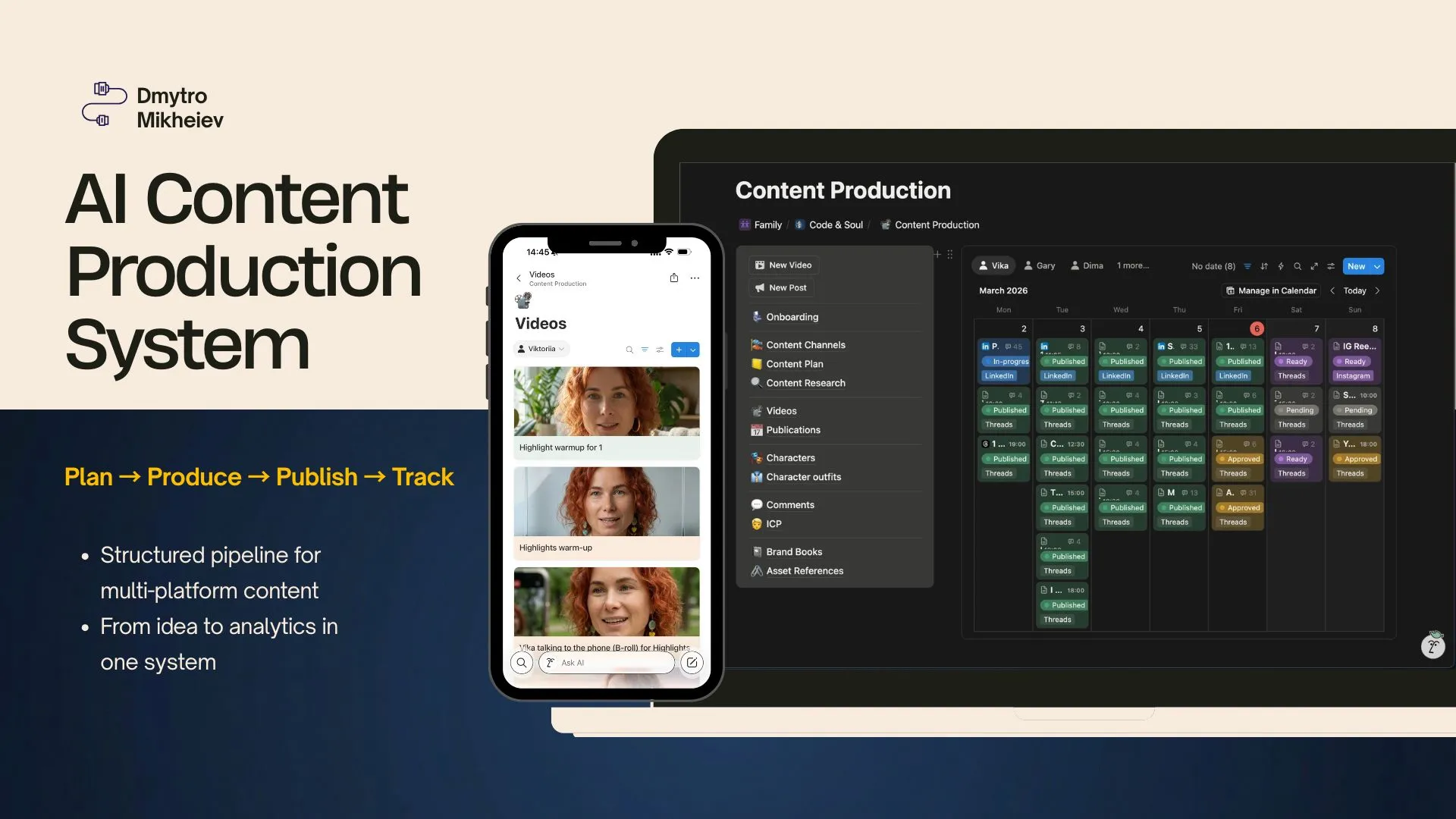 Mobile and web video library with Notion content hub and publishing calendar