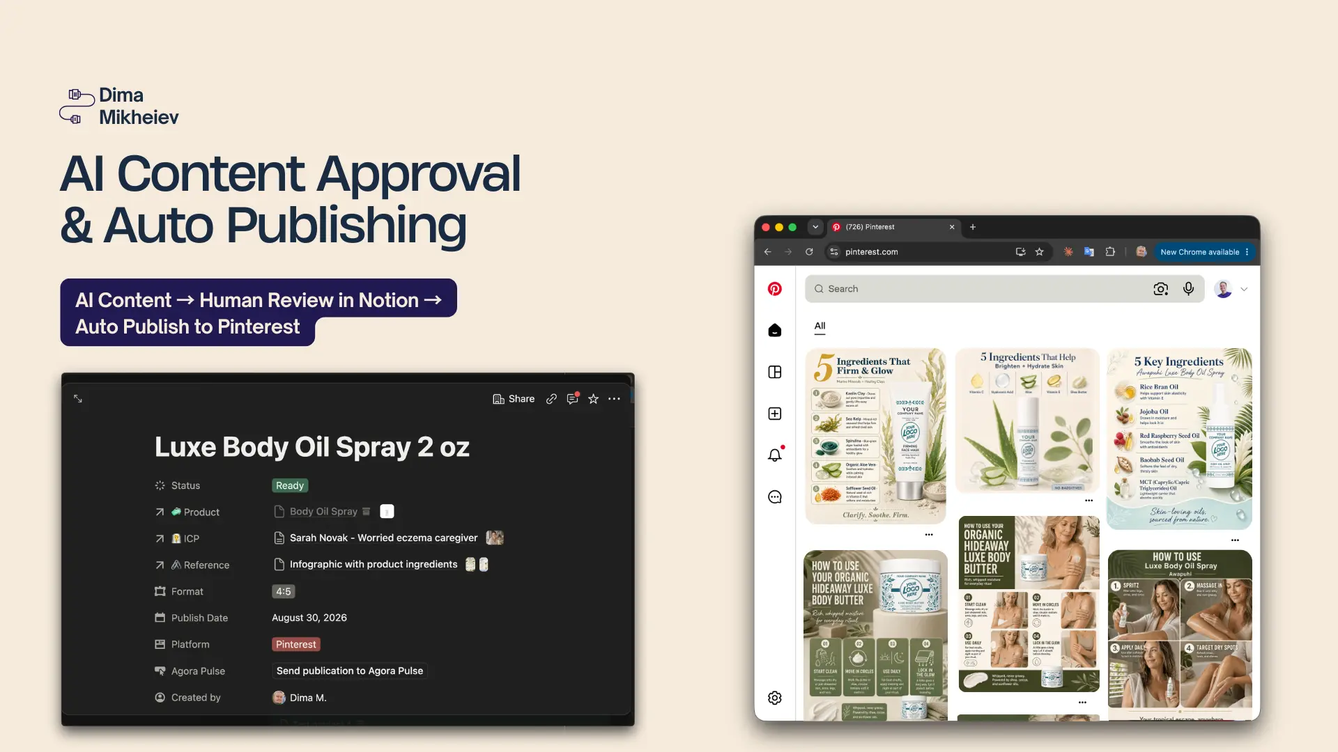 Human review in Notion before automated Pinterest publishing
