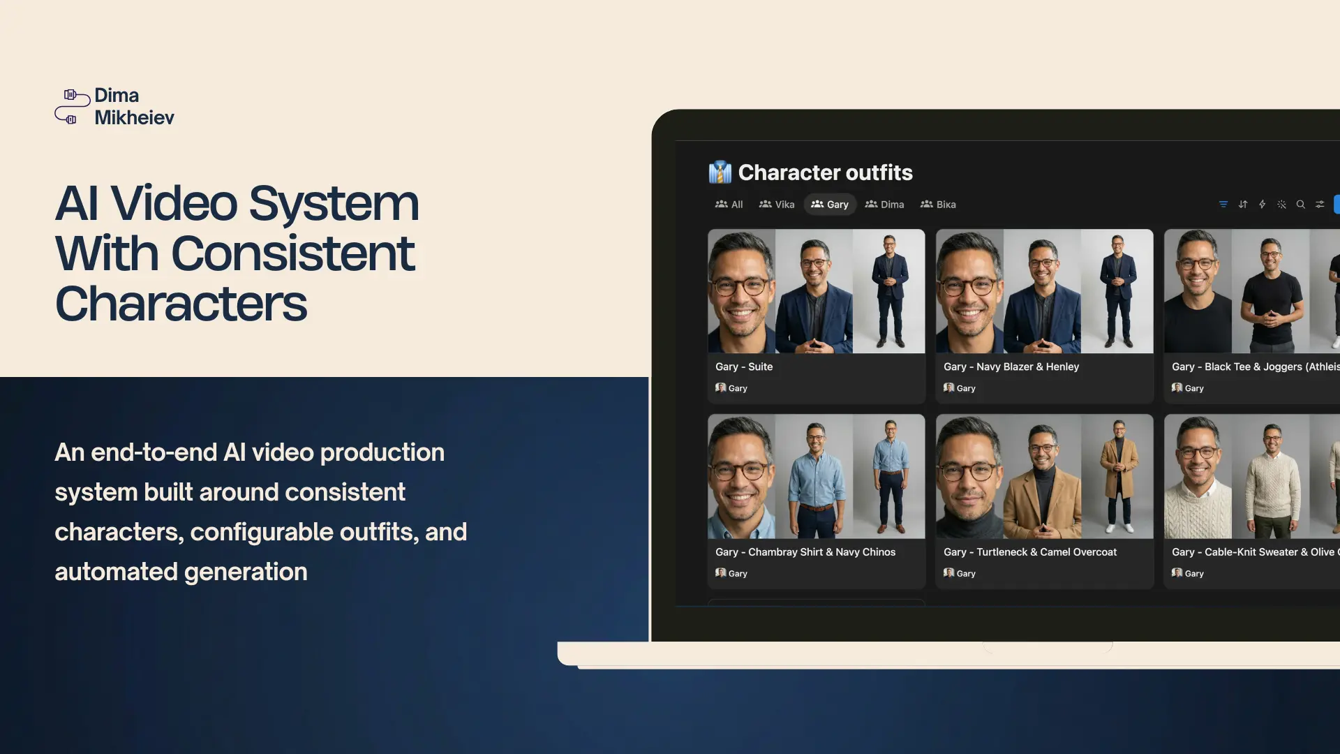 Video system with consistent character and multiple outfits